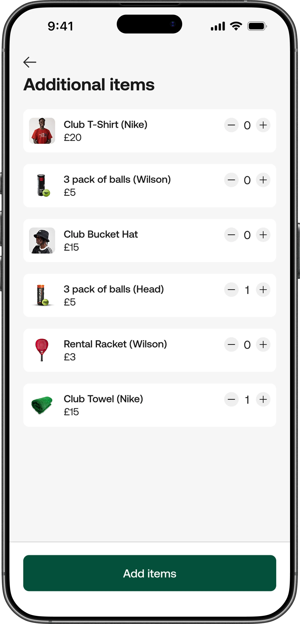 Additional items in checkout