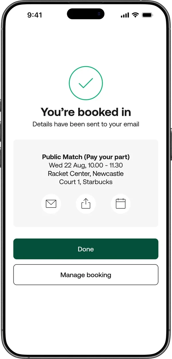 Booking confirmation in the Nettla app