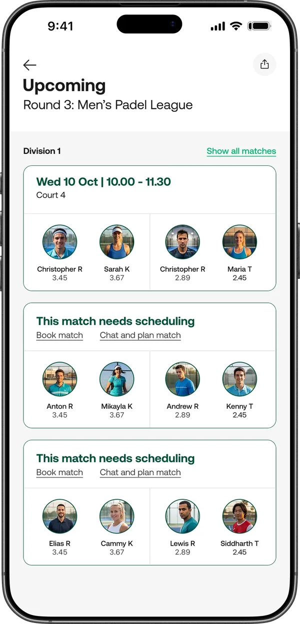 Upcoming league matches