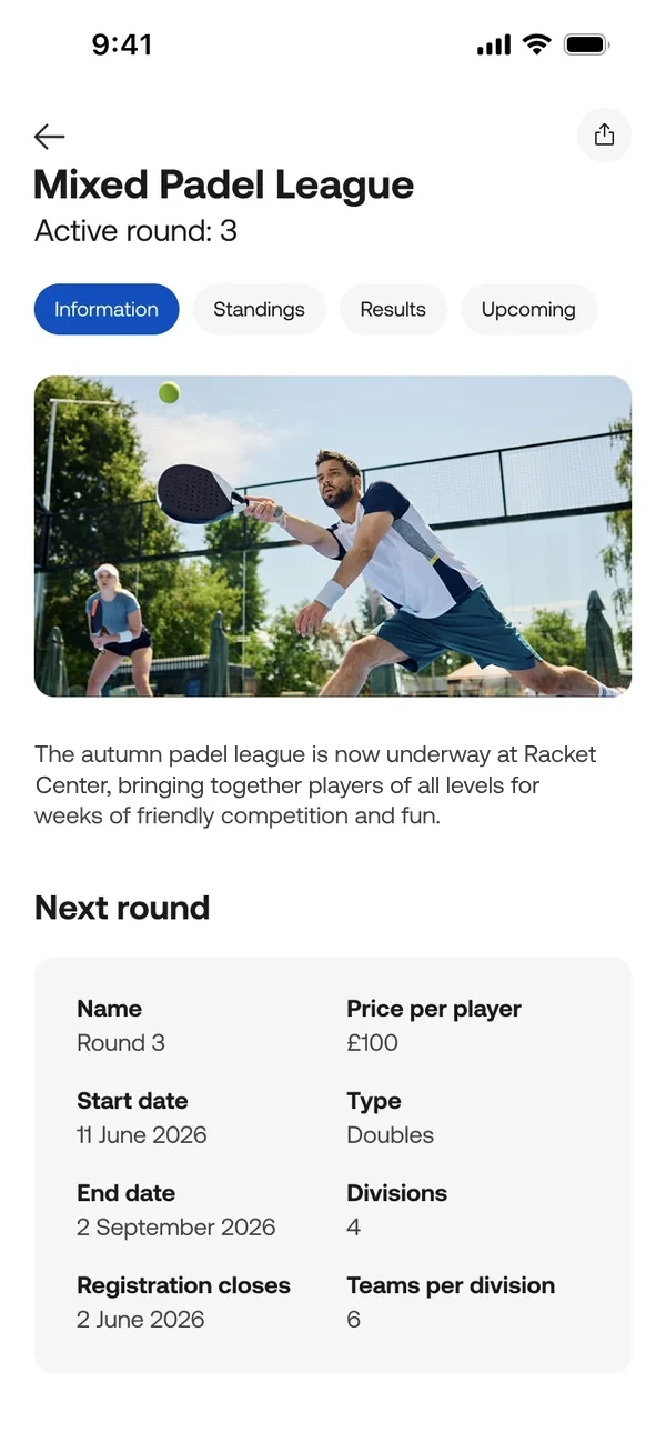 League information screen