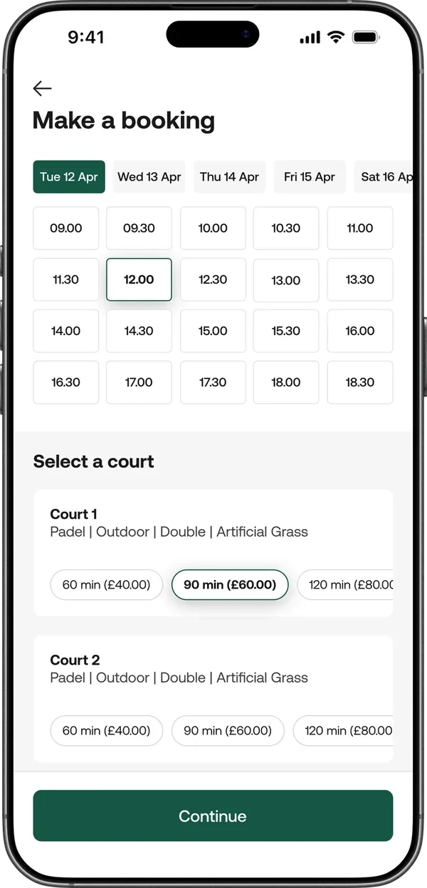 Booking a court in the Nettla app