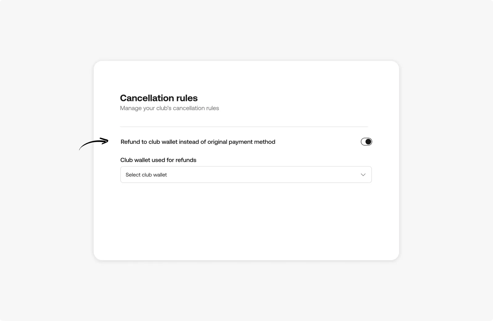 Club-wallet refund setting