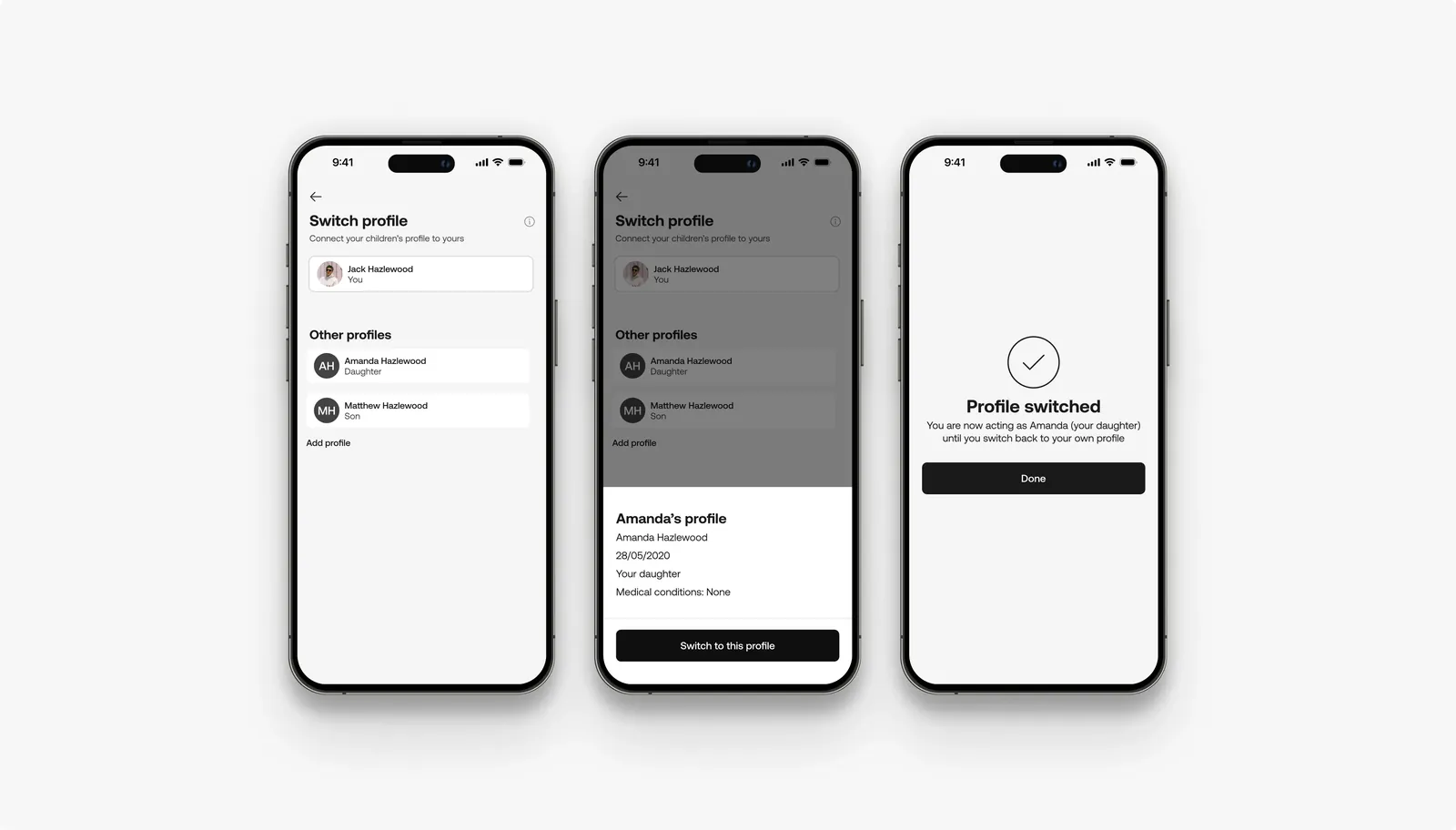 Parent-child connected profiles