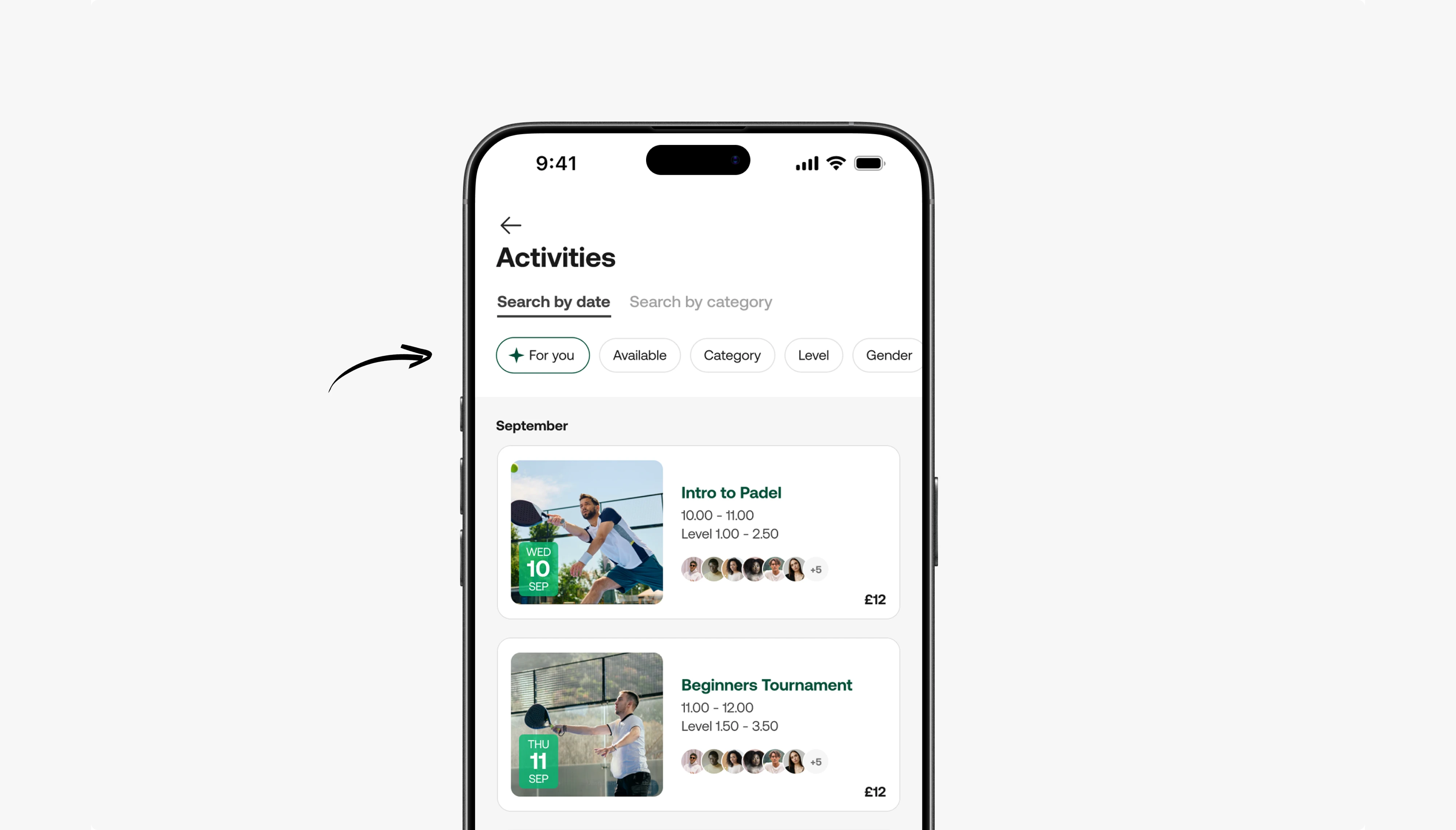 Activities filter: For you