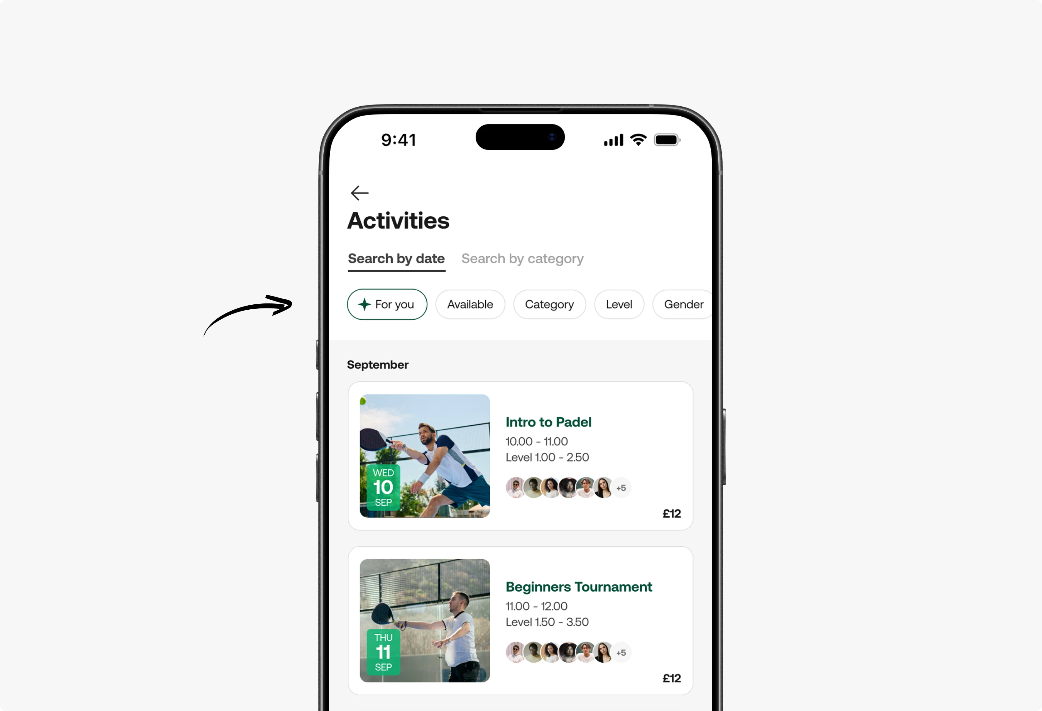 Activities filter: For you