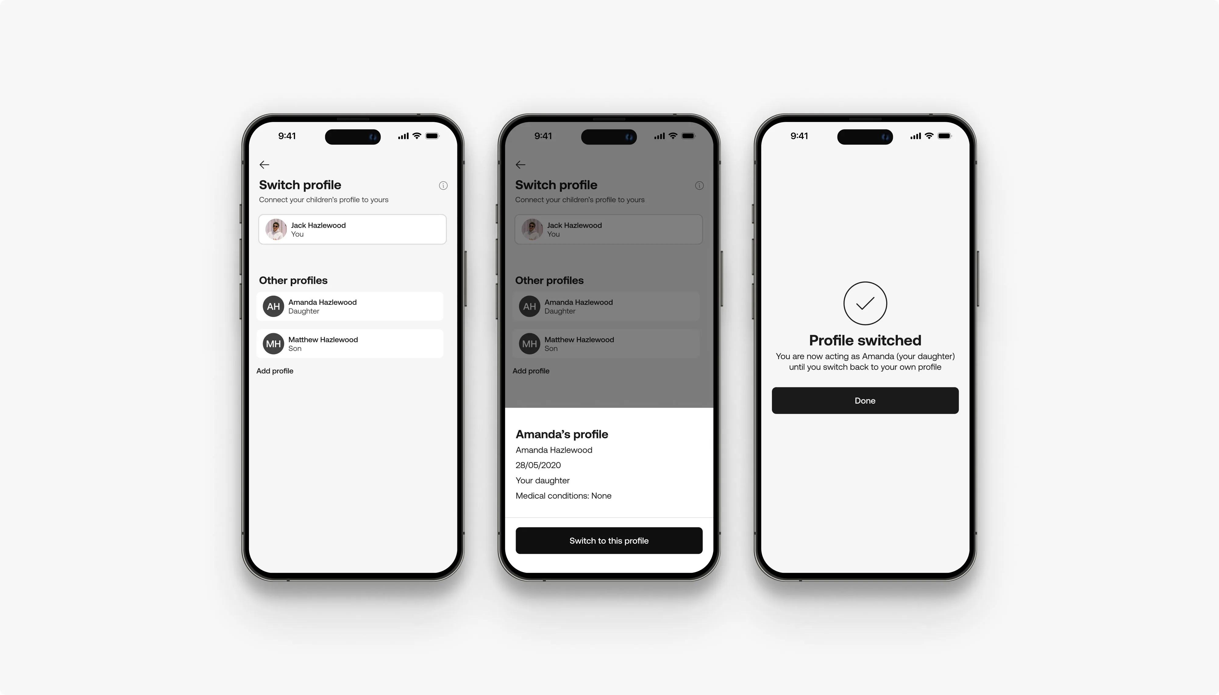 Parent-child connected profiles