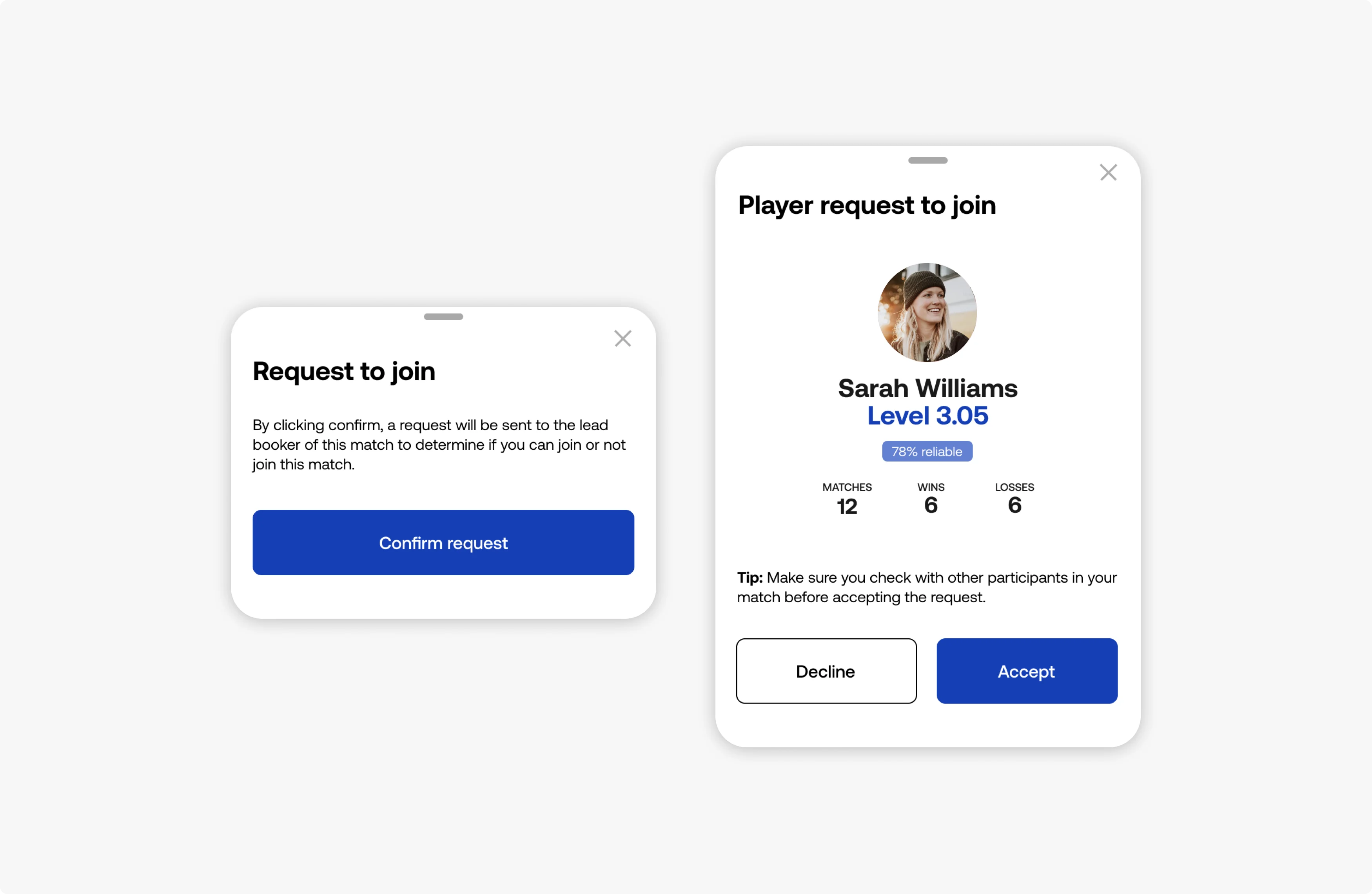 Request to join matches