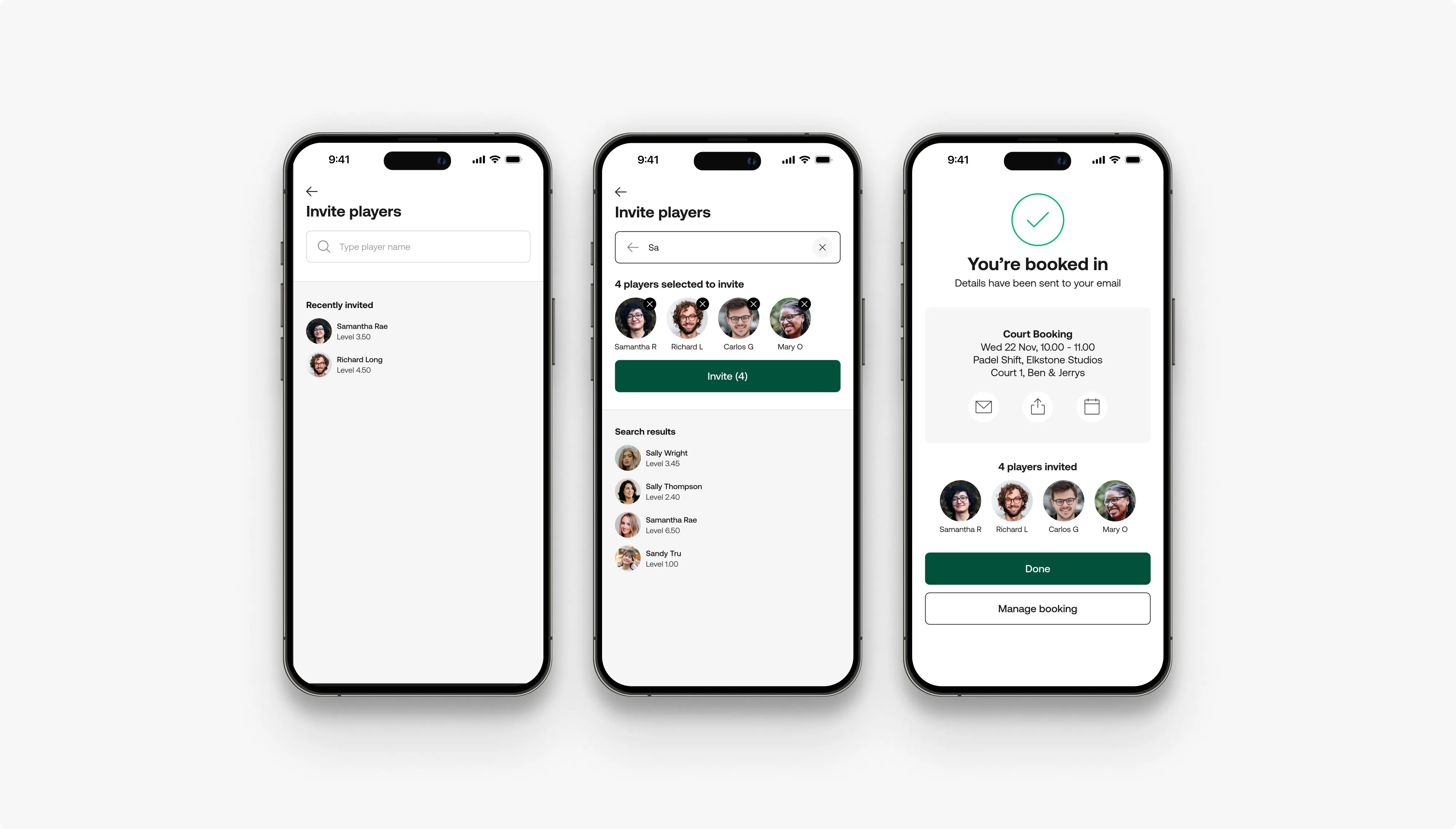 Search and invite players in-app