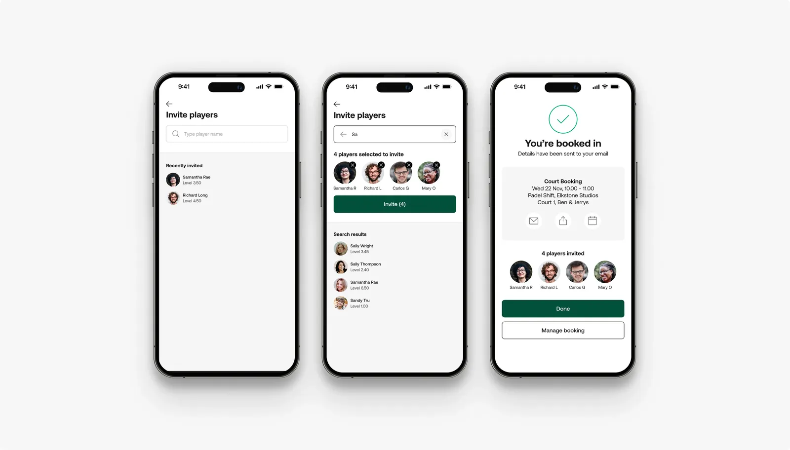 Search and invite players in-app